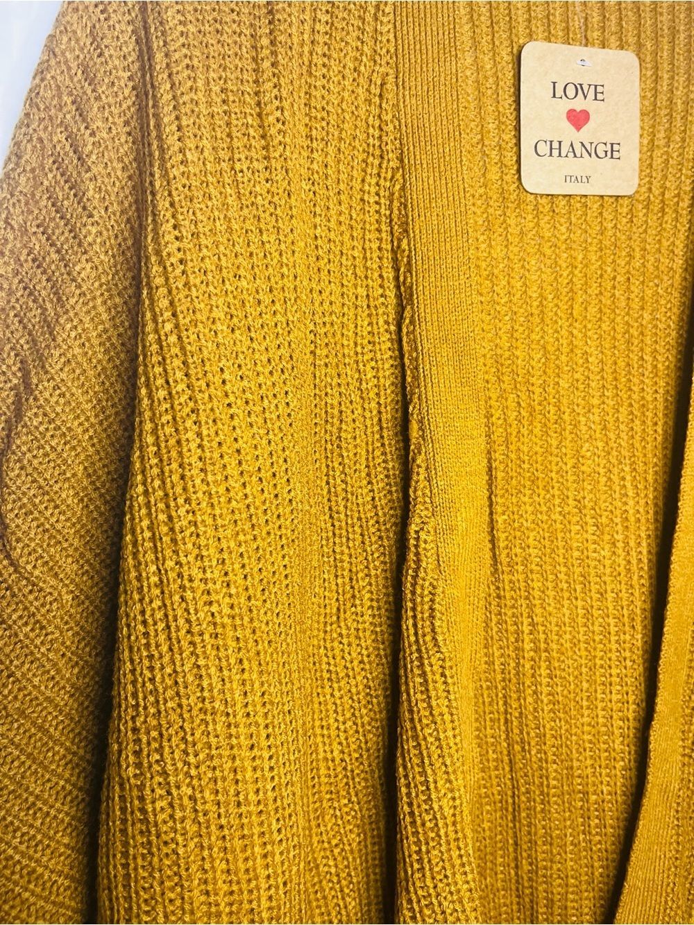 Mustard Open-Front Women's Cardigan Sweater Love Chance Size Medium - Picture 4 of 5